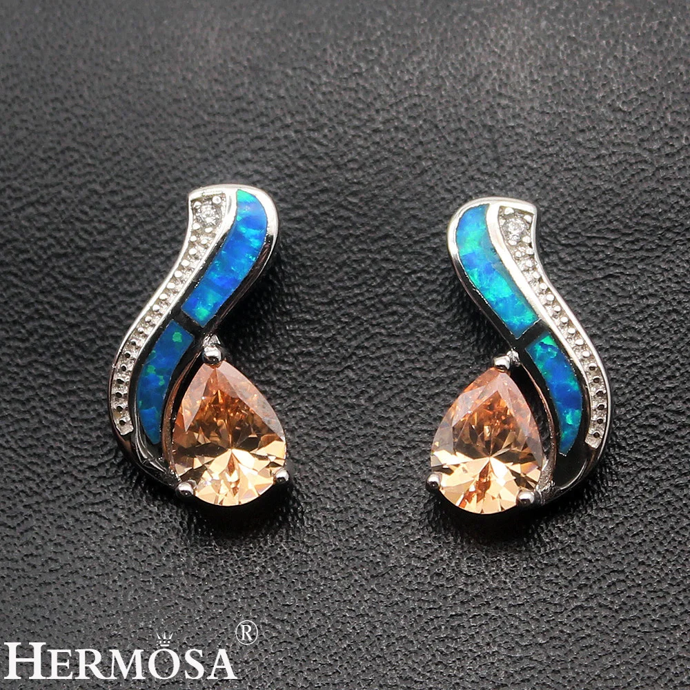

925 Sterling Silver Earrings Shiny Morganite Fire Australian Opal Stud Earring Womens Jared Jewelry E1007