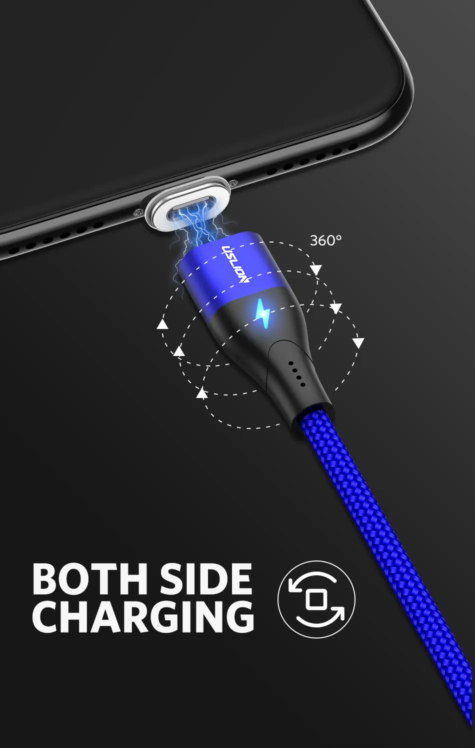 USLION 3A светодиодный магнитный кабель для быстрой зарядки для iPhone XS Micro usb type C Магнитный зарядный кабель для телефона huawei samsung Xiaomi
