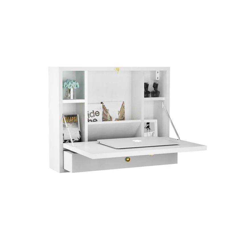 Wall Mounted Folding Laptop Desk Hideaway Storage With Drawer