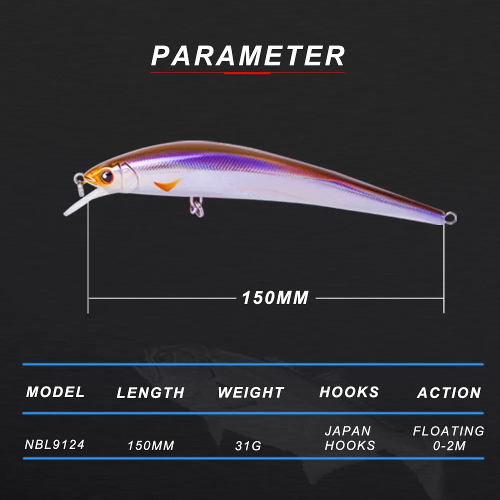 NOEBY NBL9124 приманка в виде гольяна, воблеры, жесткая приманка, 150 мм, 31 г, плавающая приманка iscas artificiais для рыбалки, морской окунь, щука