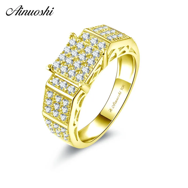 

AINUOSHI 10k Solid Yellow Gold Square Ring Sparkling SONA Diamond Wedding Engagement Bague bijoux Luxurious Bridal Band Anillo