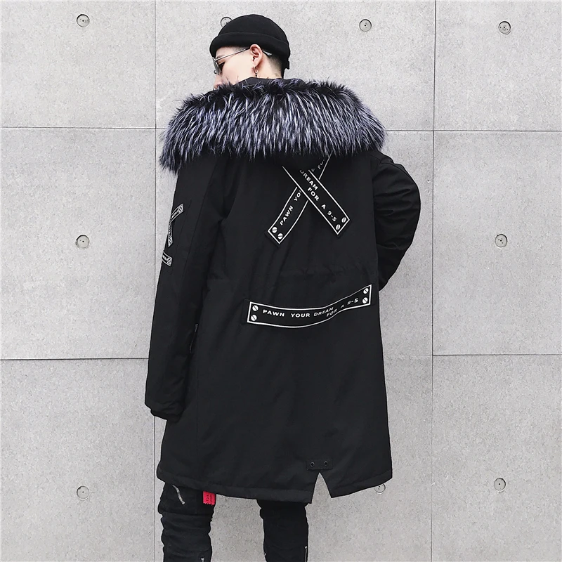 Высокая улица черный с капюшоном Длинная зимняя куртка Мужская парка
