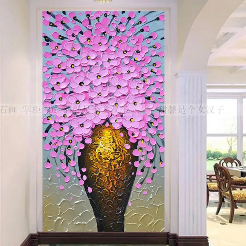 

Custom Aisle Corridor Screen Decorative Full Square Drill Diamond Painting Cross Stitch Pink Flowers Vase Diamond Embroidery Kit