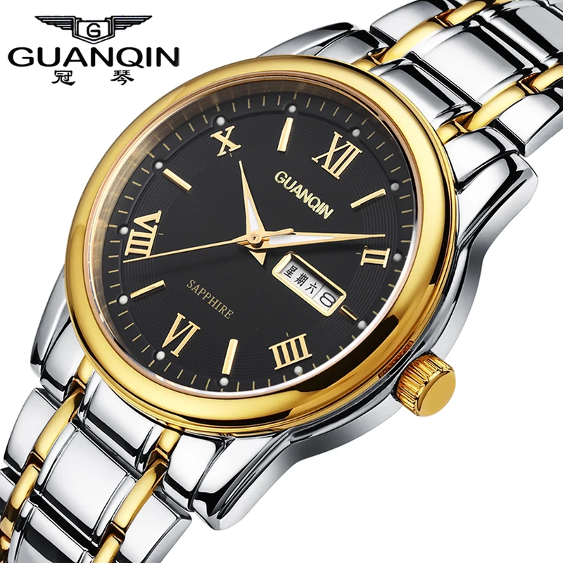 Роскошные Брендовые Часы GUANQIN мужские светящиеся кварцевые часы 30 м водонепроницаемые нарядные часы наручные часы из нержавеющей стали для мужчин часы