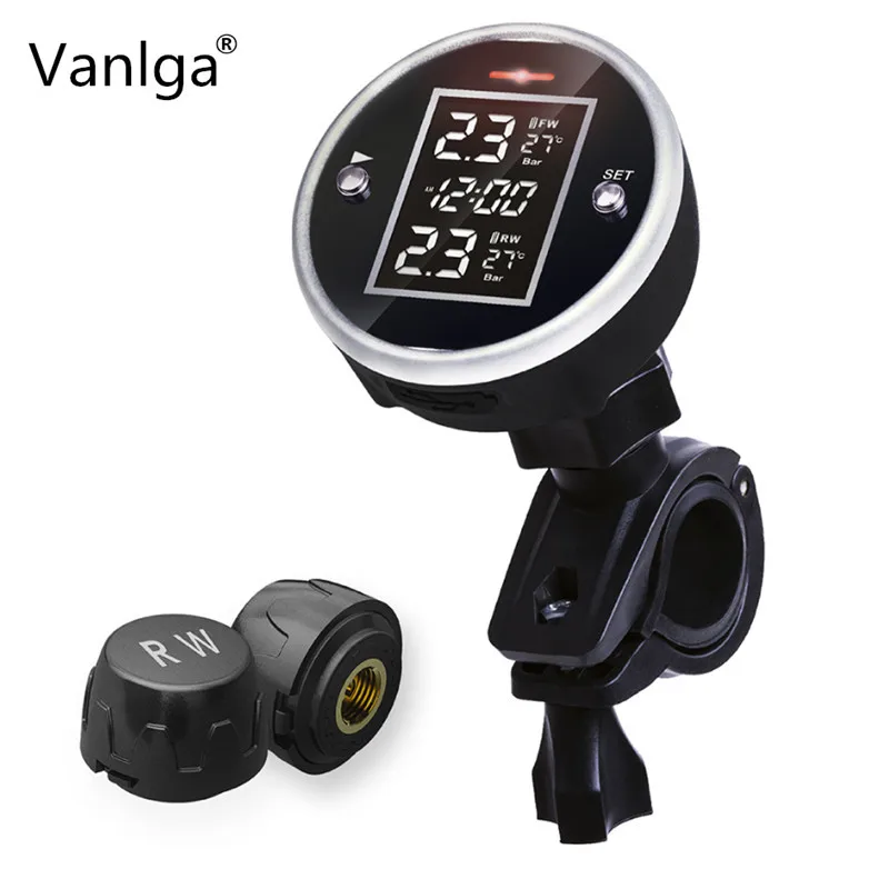 Wireless Motorcycle Tire Pressure Alarm Monitor System Smart TPMS LCD Display Motor 2 External Sensor Temperature Alarm TP-777