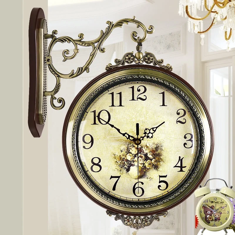 GD#2163 большой двойными бортами творческая гостиная OSTAR часы Американский Пастырское Европейский Mute кварцевые часы