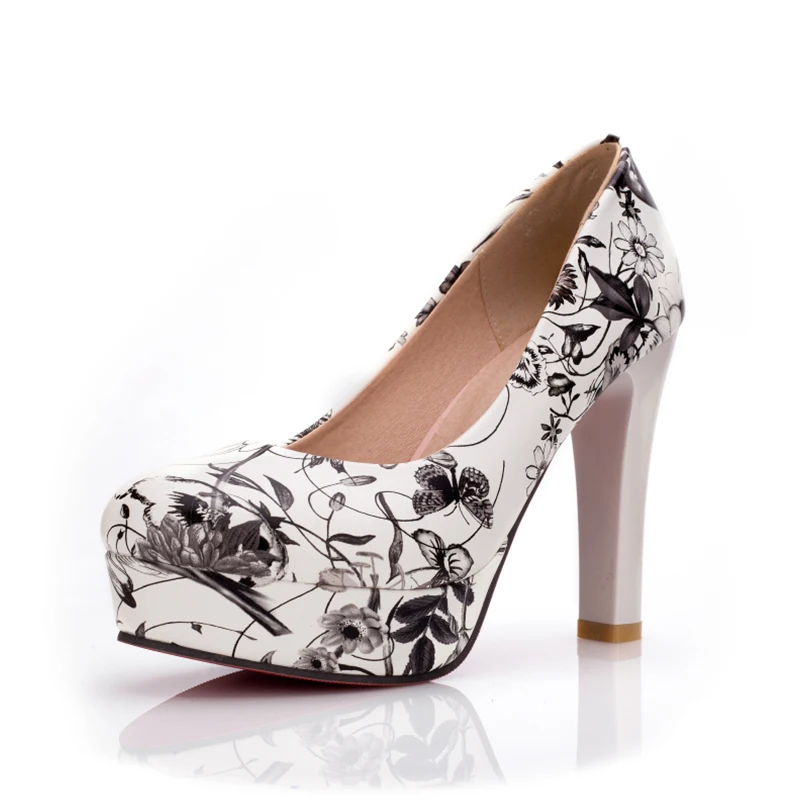 KARINLUNA/Новые весенние женские туфли на высоком каблуке-шпильке с цветочным принтом; большие размеры 33-43 женские туфли-лодочки женские туфли на платформе для вечеринок - Цвет: Серый