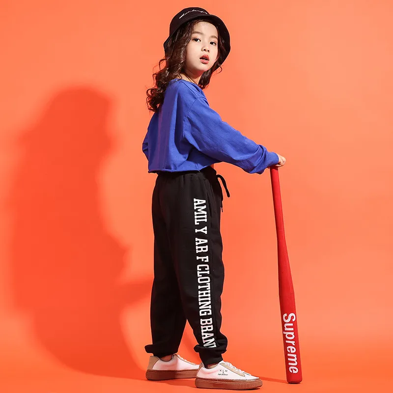 Children's Jazz Dance Costumes Set Korean Hip-hop Dancing Outfits Girls Vest Striped Pants Long Sleeve  Suit Jazz Dance Clothing (1)