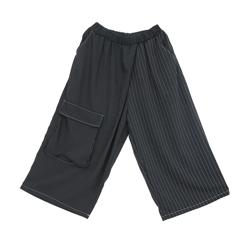 Women Streetwear Fashion Loose Casual Striped Spliced Wide Leg Pants Female Elastic Waist Punk Gothic Haren Straight Trousers Women Streetwear Fashion Loose Casual Striped Spliced Wide Leg Pants Female Elastic Waist Punk Gothic Haren Straight Trousers