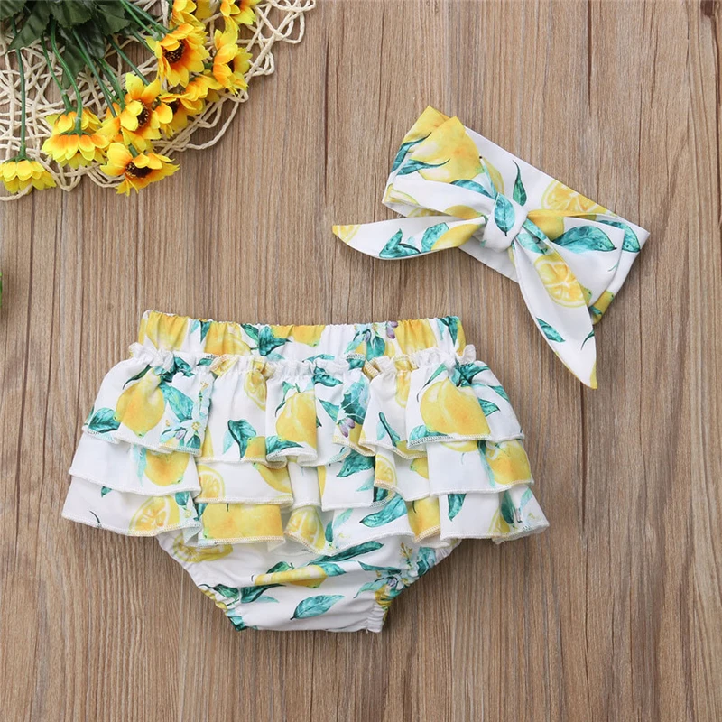 Girls Shorts Fashion Toddler Baby Girl PP Bottoms Kids Ruffle Floral Pants Newborn Shorts Bloomers Panties Headbands 2Pc Costume