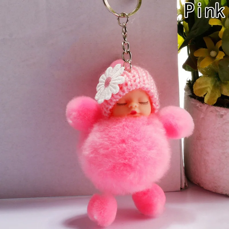 New Cute Sleeping Baby Doll Keychain Plush Fur Ball Key Chain Car