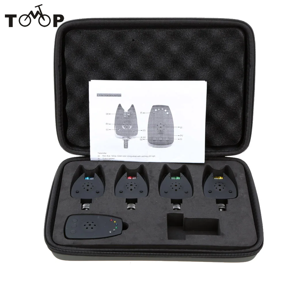 

Water-resistant Wireless Fish Alarm Digital Fishing Alarm Set 4 Fishing Bite Alarm + 1 Receiver in Case for Carp Fishing