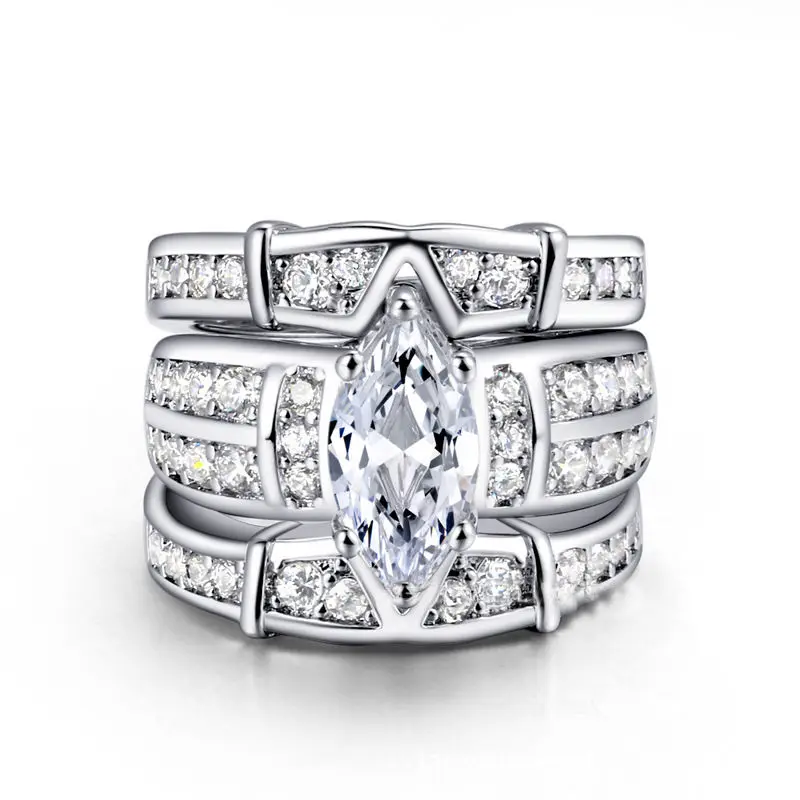 925 Silver 2.5ct Marquise Eternity Jewelry Topaz Simulated Diamond 10KT White Gold Filled Women Engagement Wedding 3 Set Ring