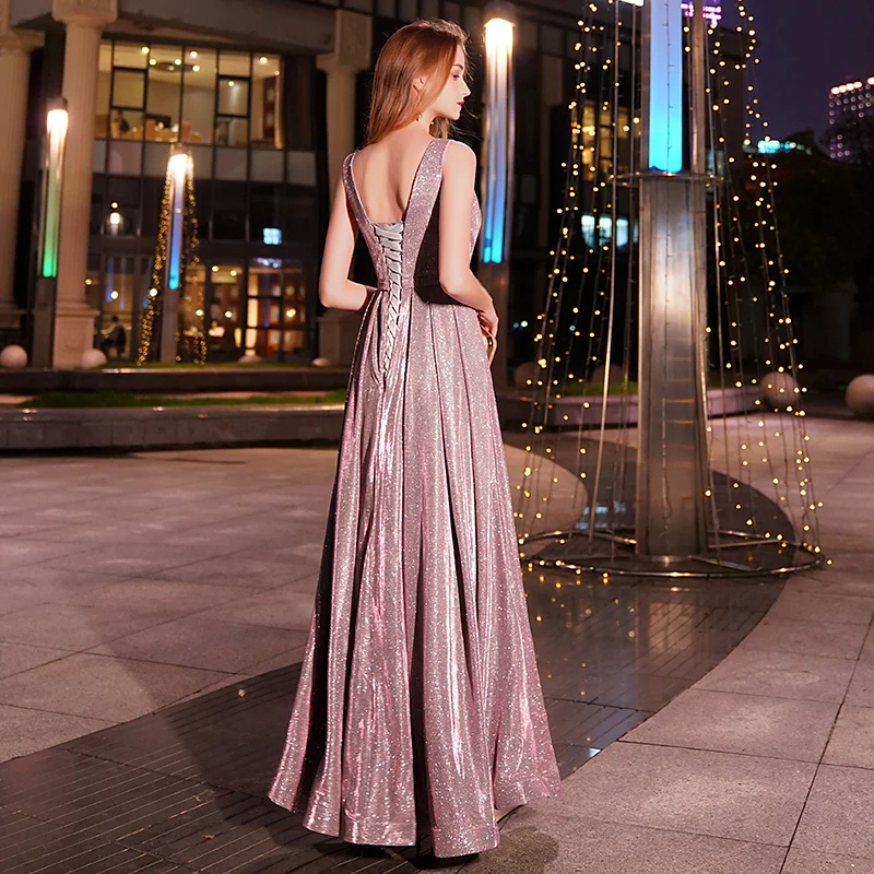 Новое поступление роскошное Элегантное Длинное Вечернее Платье трапециевидной формы с v-образным вырезом Вечерние платья Вечернее платье LYFY44