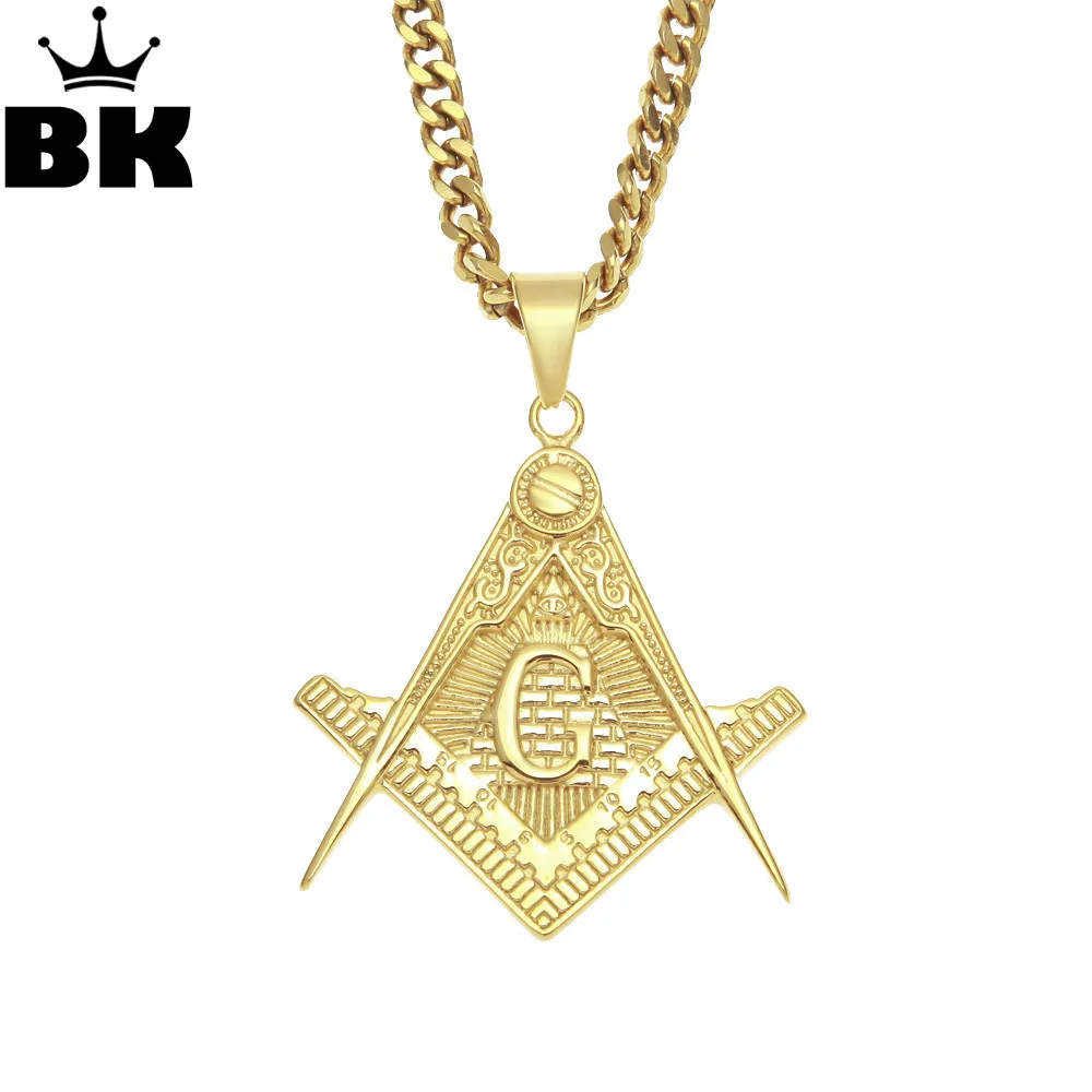 Gold Color Sculpture Freemasonry Mason Pendant Chain Necklace Square G
