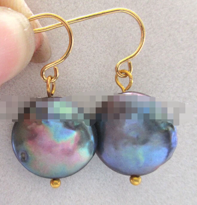 

1115 natural black coin freshwater pearl earring