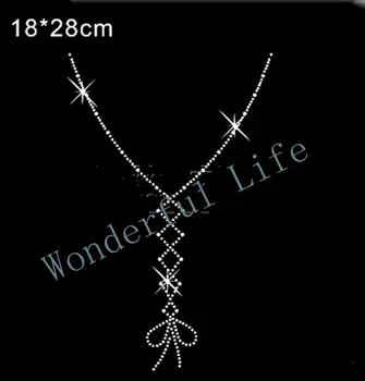 

20PCS/lot New style nice neckline with knot iron on rhinestone transfer designs clear crystal for clothing free shipping