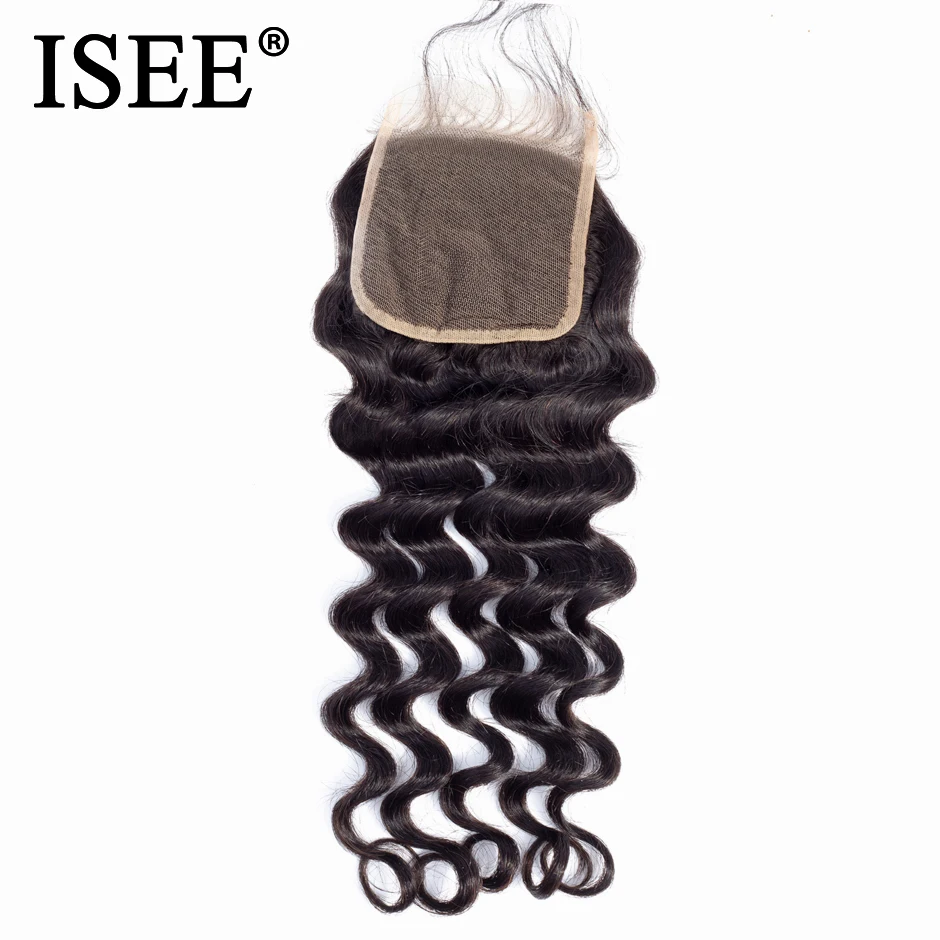 

ISEE HAIR Brazilian Loose Deep Closure Remy Hair Free Part 4"*4" Swiss Lace Based Closure Can Be Dyed Free Shipping Nature Color