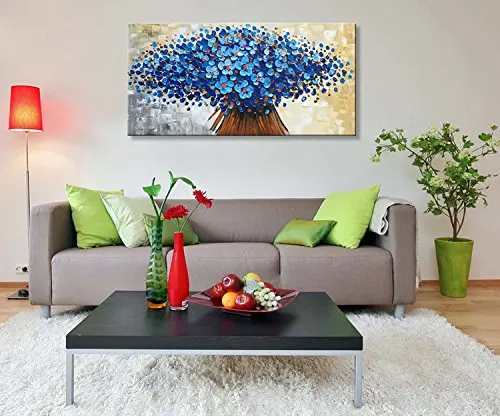 

Canvas Painting Abstract Wall Art Modern Holiday Gift Blue Flower Oil Painting Contemporary Artwork Floral Canvas Art Top Arts