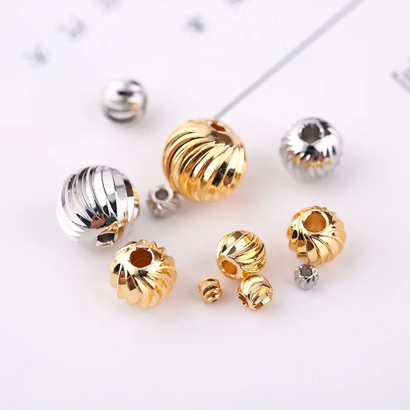 

10pcs/lot Screw Thread Metal Beads Gold/Silver Large Hole Spacer Bead For DIY Jewelry Making Charming Ball Fitting Decoration