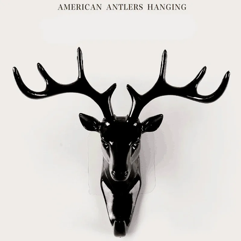 

JD Creative American Hook Deer Head Shape Wall Decoration Wall Hanging Living Room Bedroom Coat Hook No Trace Nail-free