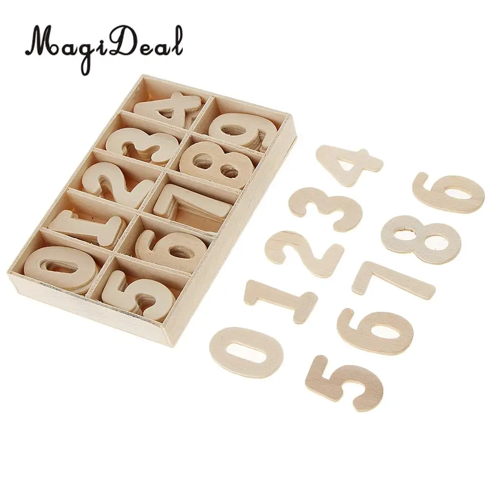 Complete 0-9 Wood Wooden Numbers Craft Home Decoration Wedding Birthday Figurines Miniatures with Storage Tray Kids Learning Toy