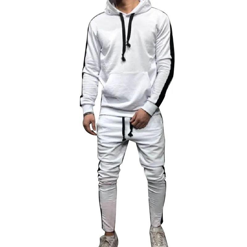 

2019 Men Tracksuit Hooded Running Set Long Sleeve Pockets Hoodies Sweatpants Male Outdoor Sport Suit Gym Hiking Sportswear Suit