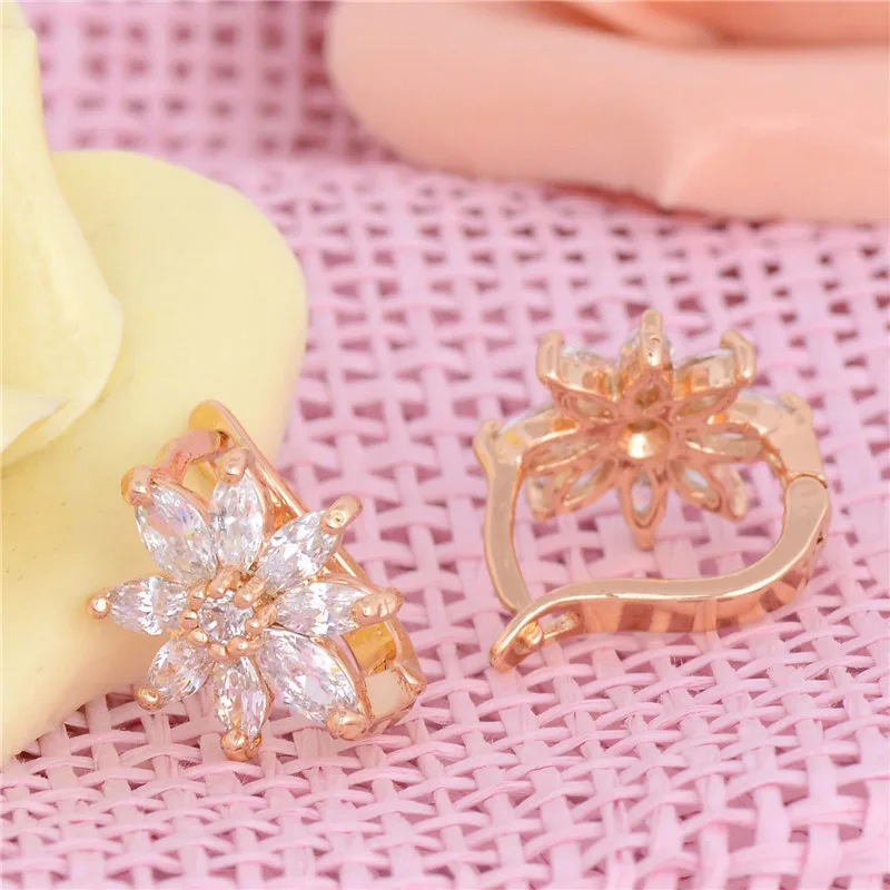 Высокое качество shuangr Золото Цвет CZ Циркон серьги-кольца цветок для женщин модные свадебные ювелирные изделия маленькие серьги