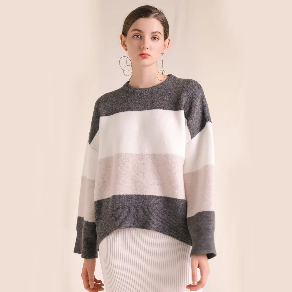 3 color patchwork elastic knit loose pullovers sweater 2018 new plus size long sleeve women autumn winter casual basic sweater