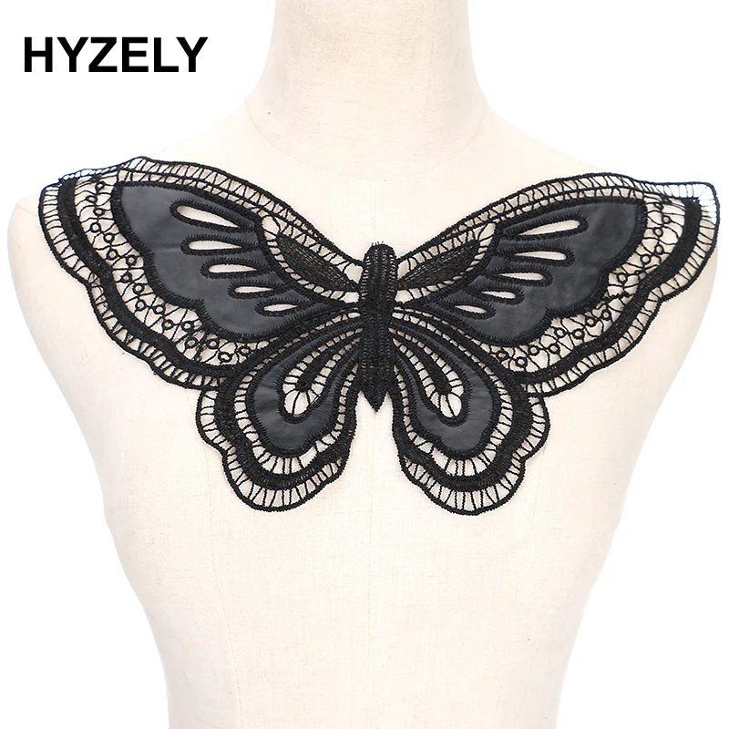 

1Piece Black Embroidered Lace Butterfly Neckline Collar Embellishment Applique Patches Trimming Sewing Supplies for Women BW028