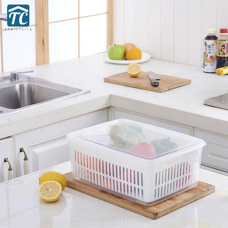 

Kitchen Drain Storage Box Seafood Vegetable Rectangular Plastic Refrigerator Sealed Collection Home Holder Container Organizer