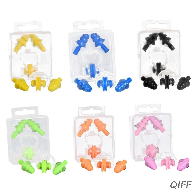 

Silicone Swimming Earplug Nose Clip Set Waterproof Protector Watertight Diving Surf Pool Accessories Box Package for Adult Kids