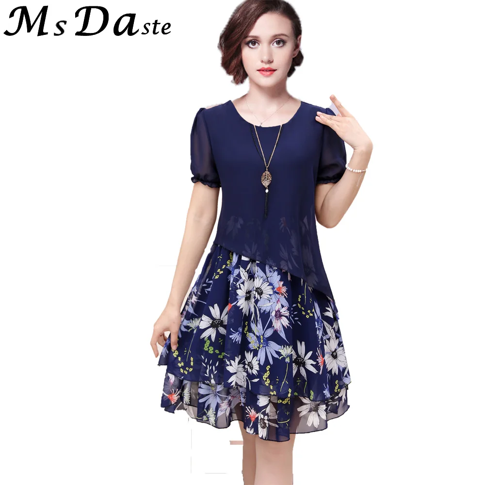 

2018 Summer Chiffon Dress Vintage Floral Women Dress Tunics Female Vestidos Boho Vetement Femme Blue Black L~4XL 5XL Plus size