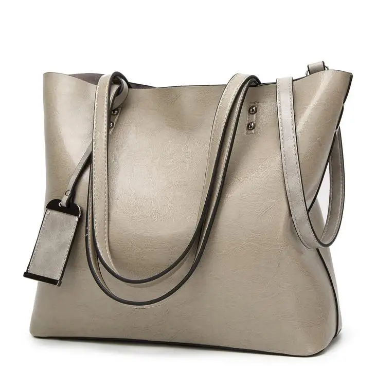 JOOZ Вощеная кожаная сумка-мешок, простые женские сумки на плечо с двойным ремешком, женские сумки-мессенджеры, женские универсальные сумки для покупок - Цвет: gray