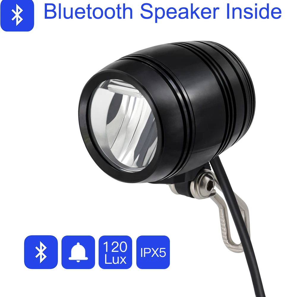 Discount Onature Electric Bicycle Light With Bluetooth Speaker Horn EBike Front Light 120 lux DC12V 36V 48V 60V 80V LED ebike Light 0