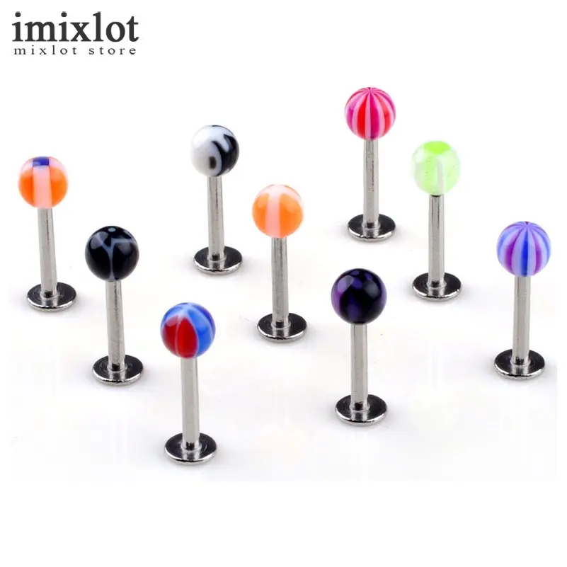 100Pcs Mixed Color Acrylic Uv Ball Labret Tongue Bar Rings Piercing