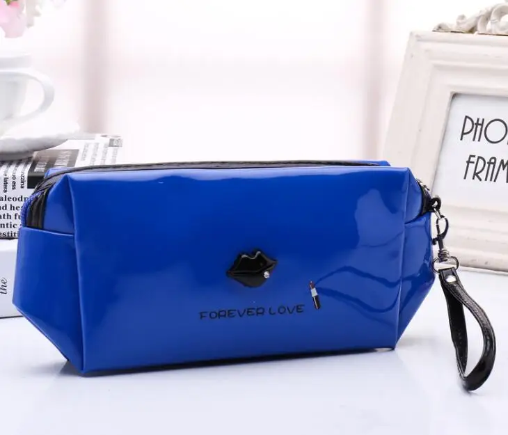 Высококачественная лакированная кожаная косметичка, косметичка, женская косметичка на молнии, женские косметички, органайзер для путешествий, сумка SC0221KK - Цвет: blue cosmetic bag