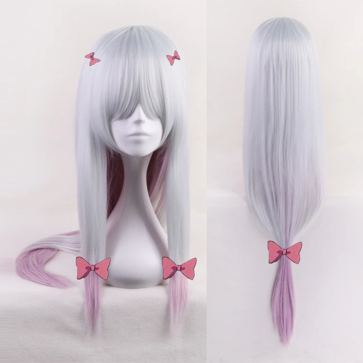 

Eromanga Sensei Sagiri Izumi Wigs Silver Pink Mixed Heat Resistant Synthetic Hair Perucas Cosplay Wig +Wig Cap + 5 Pink Hairpins