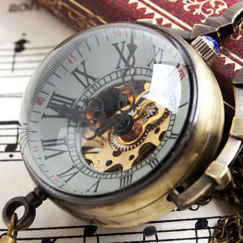 

Small Bell Design Mechanical Wind Up Pocket Watch With Chain Necklace Hot Selling Best Gift