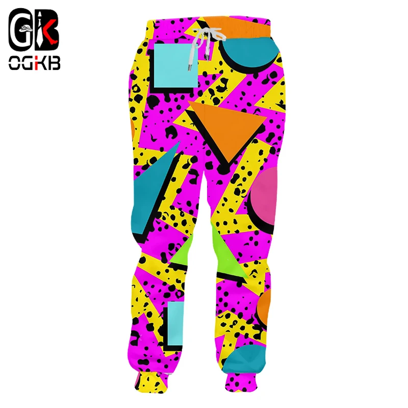 

OGKBUnisex Hiphop Sportswear Track Pants Fall Winter Women/men Cool Print Colorful Geometry 3D Sweatpants Triangle Sweat Pants