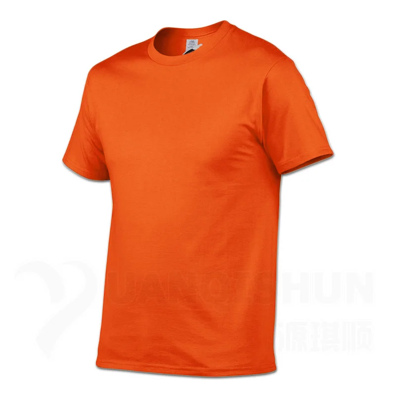 YUANQISHUN Fashion Brand Solid Color T-shirt High quality Men's Cotton Tshirt 17 Colors Unisex Casual Short sleeves Tops Tees - Цвет: Orange