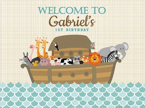 

custom Noah's Ark Animals Lions Elephants Pigs Monkey Fish Scale backdrop Computer print birthday background