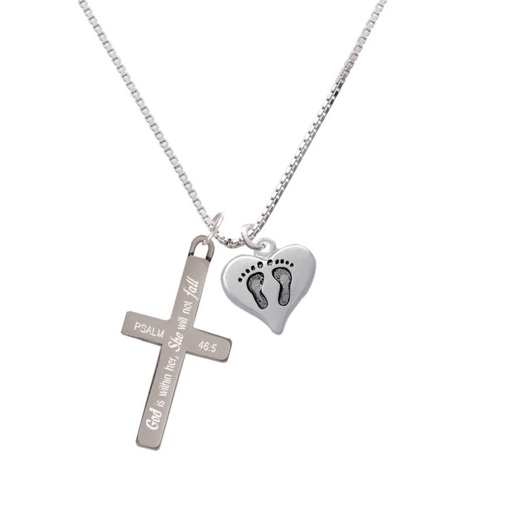 Heart with Baby Feet - She will not Fall - Cross Necklace
