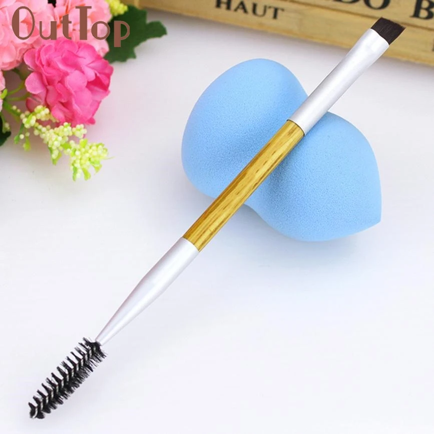 1PCS High Quality Makeup Bamboo Handle Double Eyebrow Brush Eyelashes