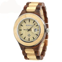 Bewell Элитный бренд деревянные часы Для мужчин аналоговый Календари Дисплей Часы с модой Водонепроницаемый кварц мужской наручные 100ag