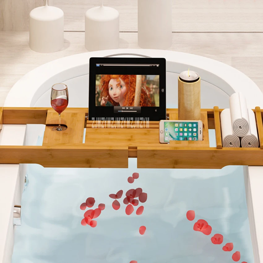 2ASX Retractable Bathtub Rack Support Bamboo Bath Rack Antiskid Tub