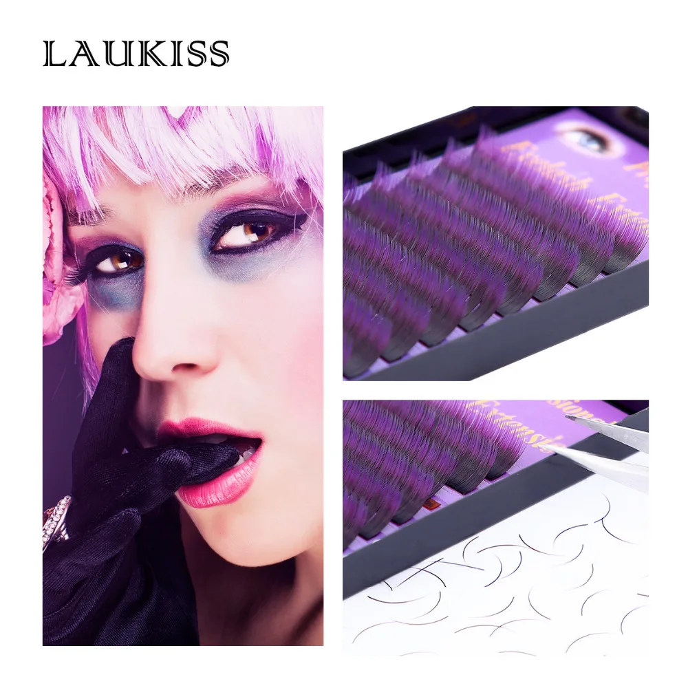 

12 Line/case 0.15mm Colored TwoTone Lashes Volume Purple Colorful Eyelashes Extension OMBERLAN Professional Soft Silk Cilios Kit