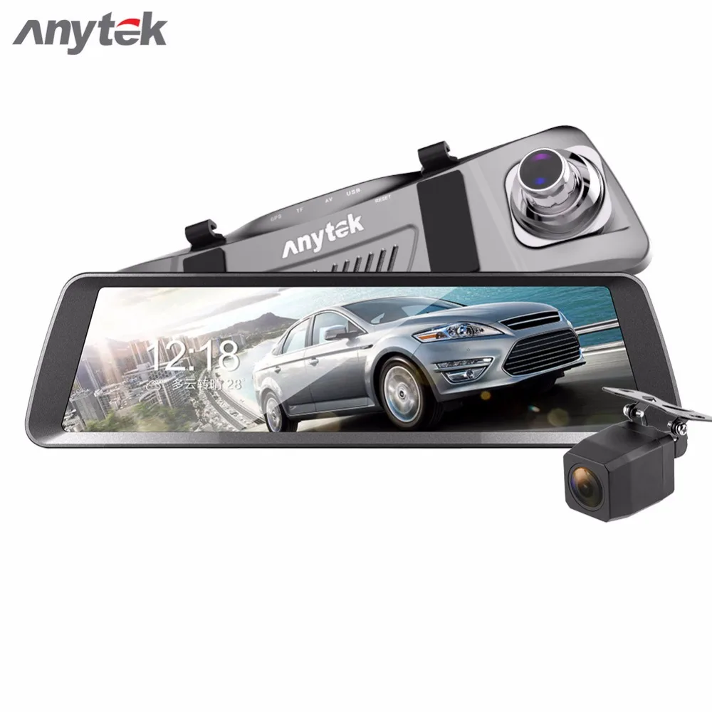 

Anytek T90 9.88in 1080P FHD Car DVR IPS Touch Rear View Mirror Camera Starlight Night Vision Dual Lens Dash Cam