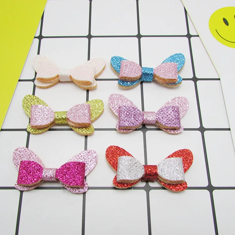 

30pcs 4.5*2.4cmcm shiny butterfly bow Padded Patches Appliques For Clothes Sewing Supplies DIY Hair Bow Decoration