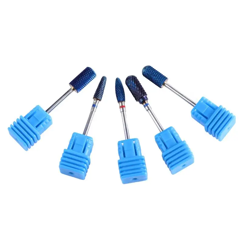 

5pcs/set Blue Tungsten Nail Drill Bit Carbide Burrs Nano Coating Round Nail Bits For Manicure Professional Nail Tools Nail Mills